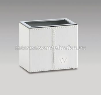 Стакан Kenia box хром+натур.кожа (бел.цвет)  Windisch 91418B ― магазин ИнтернетСантехника