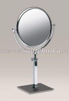 Зеркало настольное круглое на квадратной ножке  Kenia (белая кожа) Windisch 99135B 2X ― магазин ИнтернетСантехника
