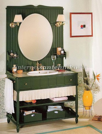 Eurodesign Green & Roses Зеленый мойдодыр для ванной комнаты в сельском стиле, композиция 2 ― магазин ИнтернетСантехника