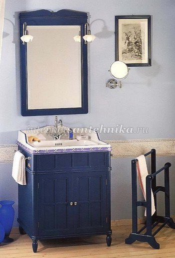 Eurodesign Green & Roses Синий мойдодыр для ванной комнаты с расписанной раковиной-моноблоком, композиция 8 ― магазин ИнтернетСантехника