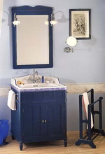 Eurodesign Green & Roses Синий мойдодыр для ванной комнаты с расписанной раковиной-моноблоком, композиция 8